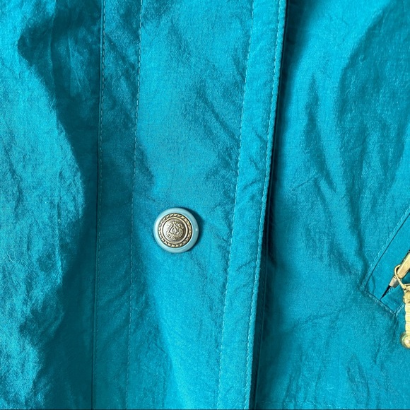 Vintage Long Trench Winter Jacket Teal and Purple with waist tie and zipper - Picture 7 of 15